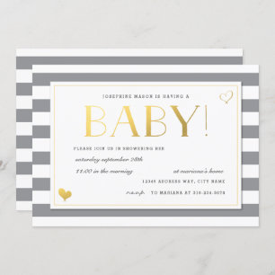 Gender Reveal Baby Shower in Gray & Imitate Gold Einladung