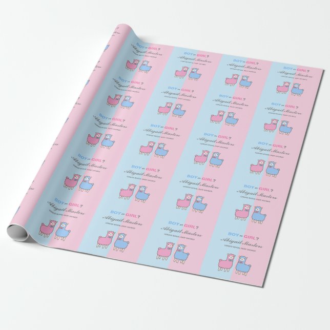 Gender Reveal Baby Shower Lama Wrapping Paper Geschenkpapier (Ungerollt)