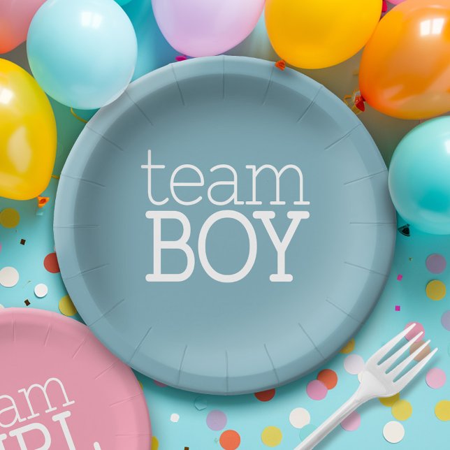 Gender Reveal Baby Shower - Team Blue Boy Pappteller (Personalized Party Plates)