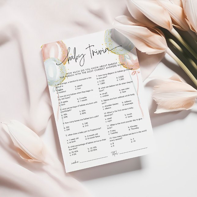 Gender Reveal Baby Trivia Baby Shower Game Card Hinweiskarte (Von Creator hochgeladen)