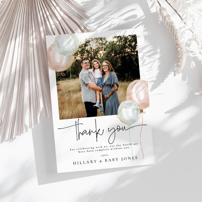 Gender Reveal Balloon Baby Shower Danke Karte (Von Creator hochgeladen)