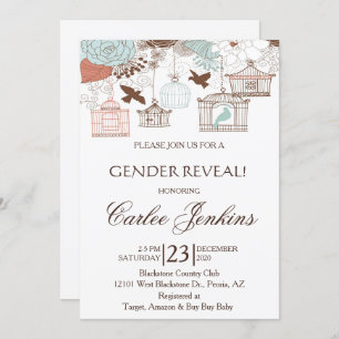 Gender Reveal Bird Cages Baby Shower Invite Einladung
