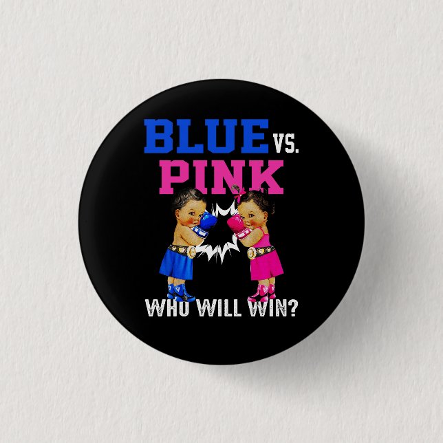 Gender Reveal Blue vs Pink Ethnic Boxing Babies Bo Button (Vorderseite)
