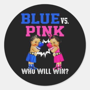Gender Reveal Blue vs Pink Ethnic Boxing Babies Bo Runder Aufkleber
