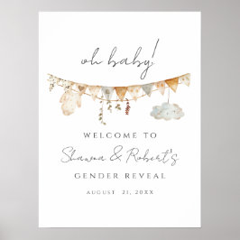 Gender Reveal Boho Baby Shower Begrüßungszeichen Poster