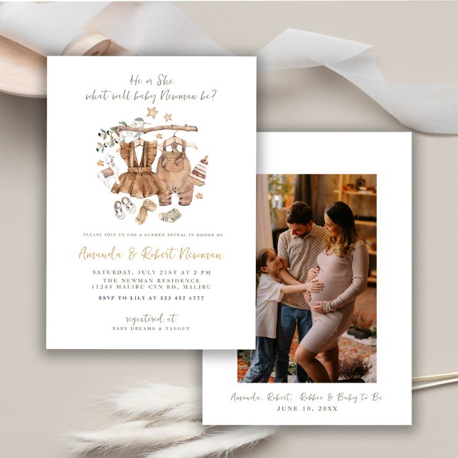 Gender Reveal Boho Clothesline Baby Shower Einladung (Von Creator hochgeladen)