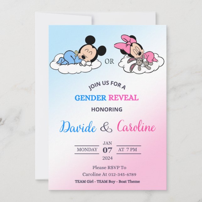 Gender Reveal Einladung Card (Vorderseite)