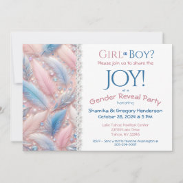 Gender Reveal Elegant Pink & Blue Feathers Einladung