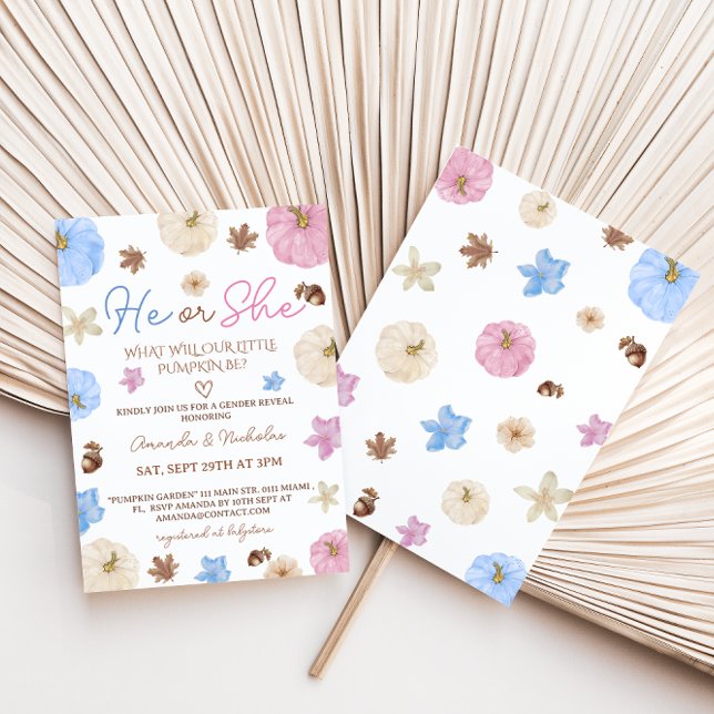 Gender Reveal Fall Pumpkin Pink Blue Einladung (Von Creator hochgeladen)