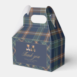Gender Reveal Favor Boxes Navy Plaid Teddy Bear Geschenkschachtel