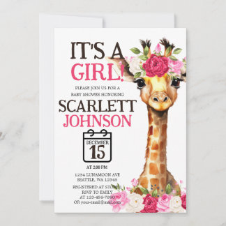 Gender Reveal für Baby Girl Giraffe Baby Shower Einladung