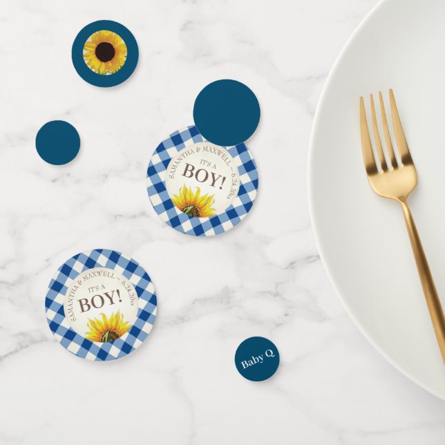Gender Reveal Gingham und Sunflower Baby Q Konfetti (Gruppe)