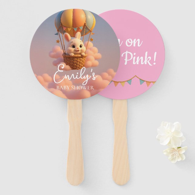 Gender Reveal Hand Fan, Bunny Balloon It’s a Girl Fächer (Vorne und Hinten)