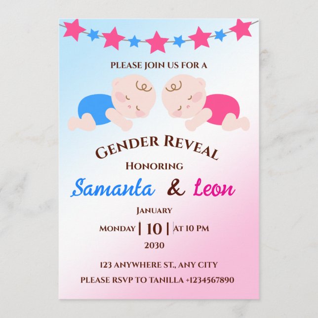 Gender Reveal Invitation Card Einladung (Vorderseite)