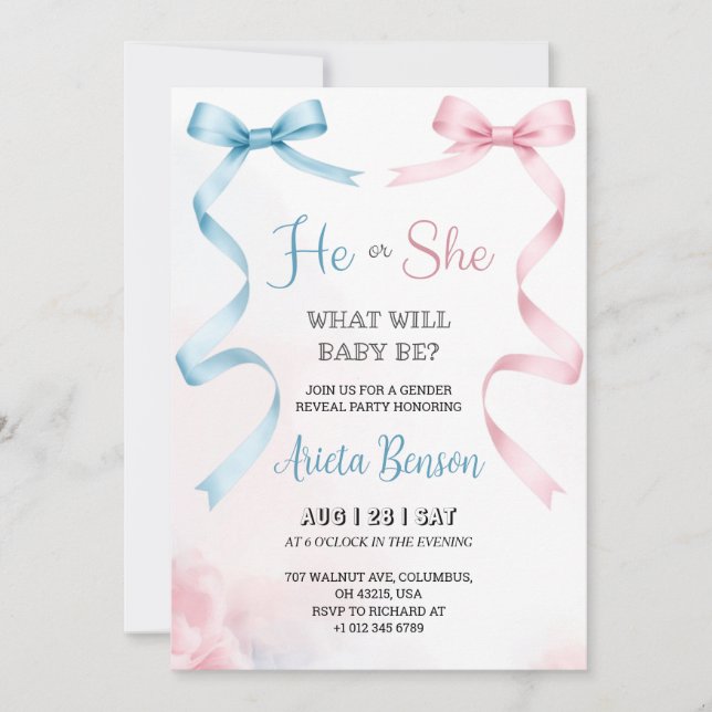 gender reveal invitation card with pink Invitation Einladung (Vorderseite)