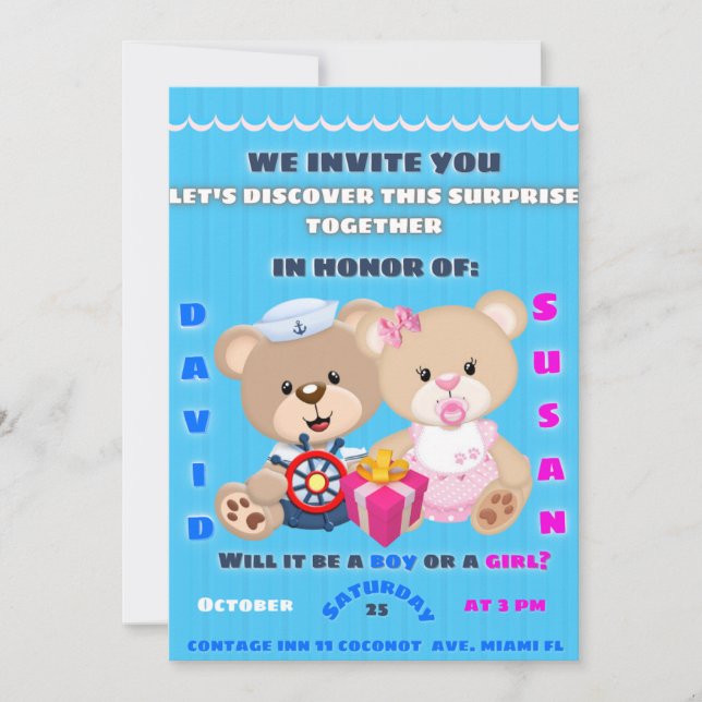 gender reveal invitation einladung (Vorderseite)