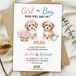 Gender reveal invitation featuring two puppies einladung
