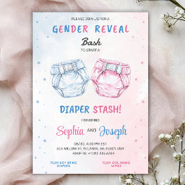 Gender reveal invitation with "Bash" and "Diaper  Einladung