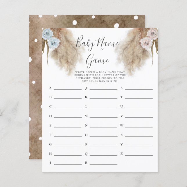 Gender Reveal Pampas Grass Baby Name Shower Game (Vorne/Hinten)