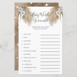 Gender Reveal Pampas Grass Baby Word Scramble Game