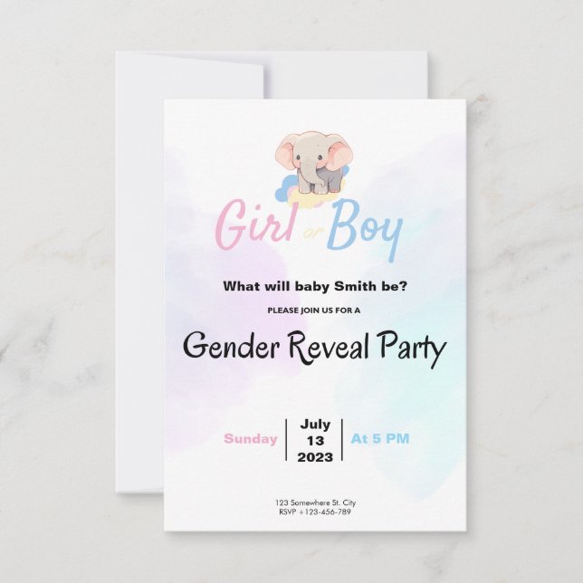 Gender Reveal Party & Baby Shower Einladung (Vorderseite)