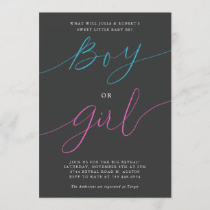 Gender Reveal Party Boy oder Girl Modern Script gr Einladung