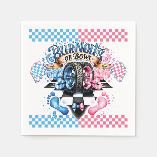 Gender Reveal Pink and Blue Bows and Tires Serviette (Vorderseite)