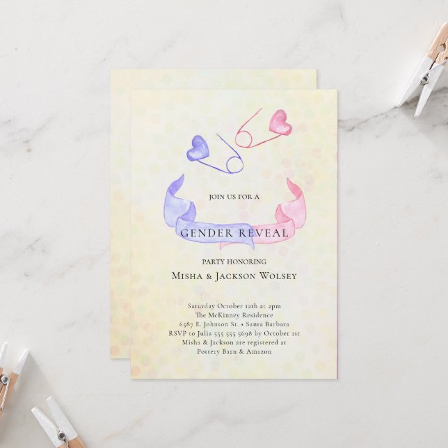 Gender Reveal Pink Blue Baby Shower Einladung (Vorderseite/Rückseite Beispiel)