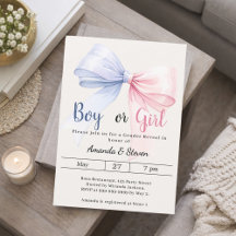 Gender reveal pink blue bow ivory boy girl