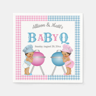 Gender Reveal Pink Blue Gingham Baby Q GRILLEN Serviette