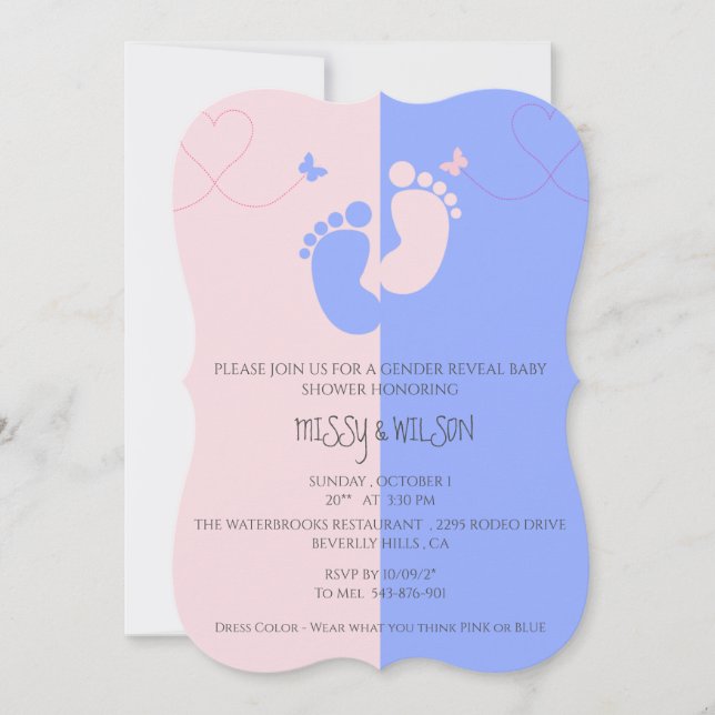 Gender Reveal Pink Girl Blue Baby Boy Einladung (Vorderseite)