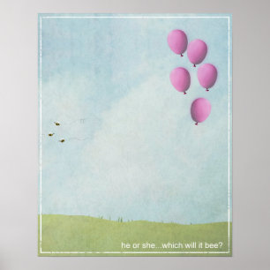 Gender Reveal Poster - Pink Balloons - 16x20