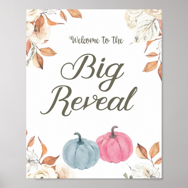 Gender Reveal Pumpkin Fall Begrüßungszeichen Poster (Vorne)