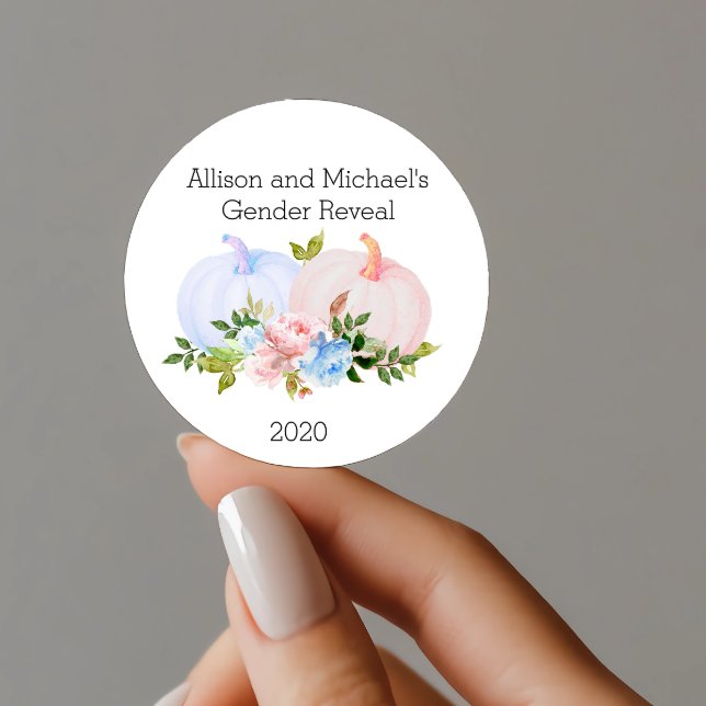 Gender Reveal Pumpkin Gefallen Geschenk Custom Runder Aufkleber (Von Creator hochgeladen)