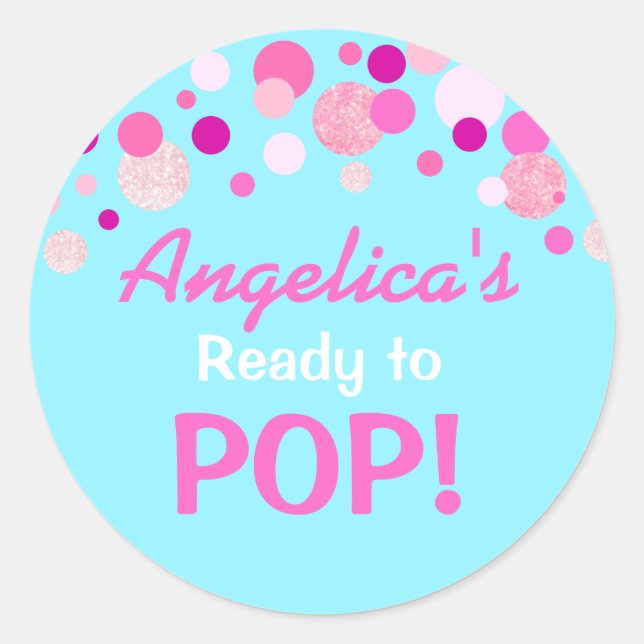 Gender Reveal Ready to Pop Pink Blue Baby Shower Runder Aufkleber (Vorderseite)