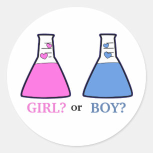 Gender Reveal Science Beaker mit Hearts Baby Runder Aufkleber