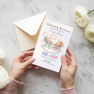 Gender Reveal Stroller Teddies Invitation Einladung