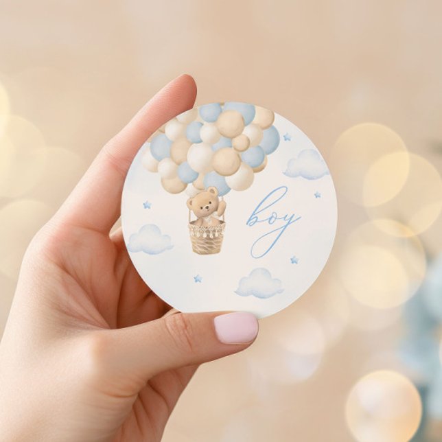 Gender Reveal Teddy Bear Blue Boy Runder Aufkleber (Von Creator hochgeladen)