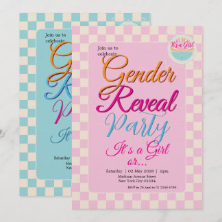 Gender Reveal Two-Sided Blue-Pink Plaid Checkered Einladung