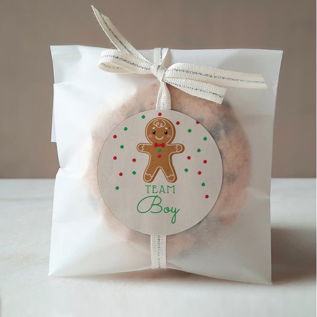 Gender Reveal Voting Team Boy Gingerbread Runder Aufkleber (Von Creator hochgeladen)