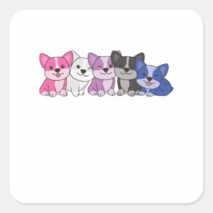 Genderfluid Flag Corgi Pride Lgbtq Niedliche Hunde Quadratischer Aufkleber