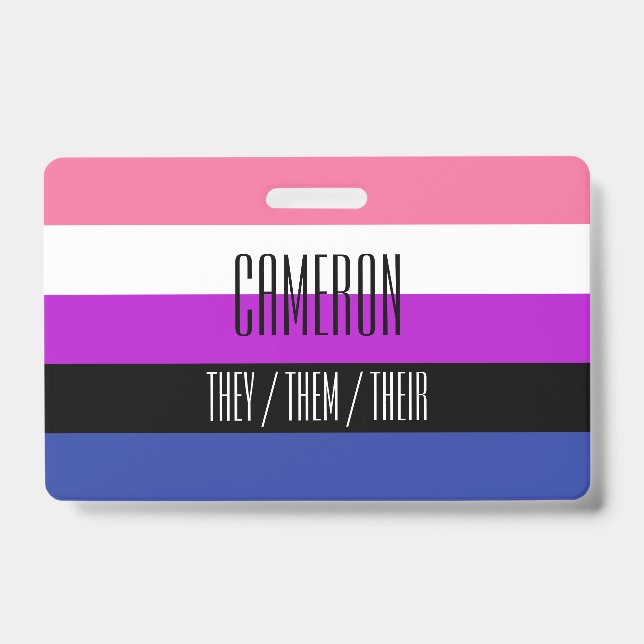 Genderfluid-Flaggenname / Pronoun-Abzeichen Ausweis (Vorderseite)