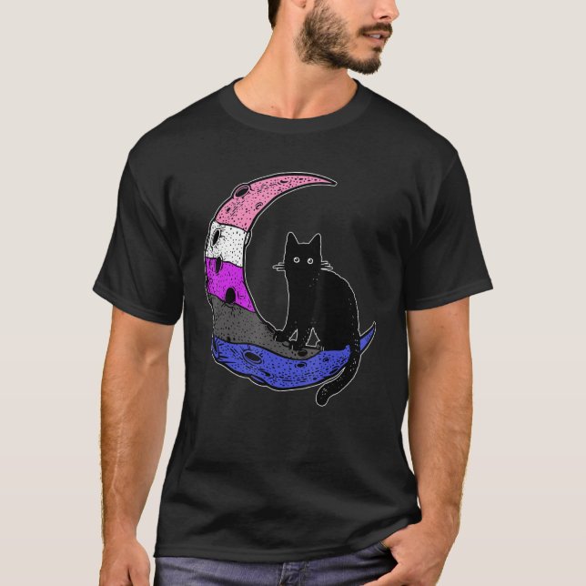 Genderfluid Moon Cat Pride Flag LGBT Subtle Gay No T-Shirt (Vorderseite)