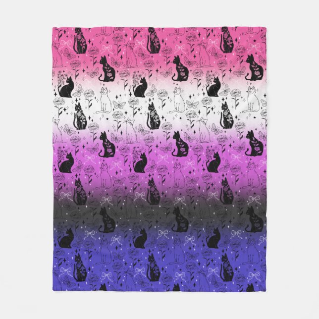 Genderfluid Pride Black Cat - Mystische Hexe Fleecedecke (Vorderseite)