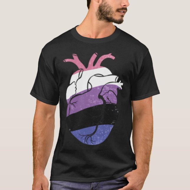 Genderfluid Pride Heart Flag T-Shirt (Vorderseite)