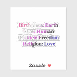 Genderfluid Stolz - Geburtsort: Erde. Rasse: Mensc Aufkleber