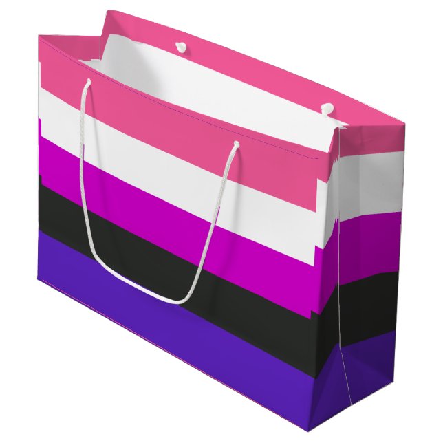 Genderfluid-Strichflagge Große Geschenktüte (Vorderseite Schrägansicht)