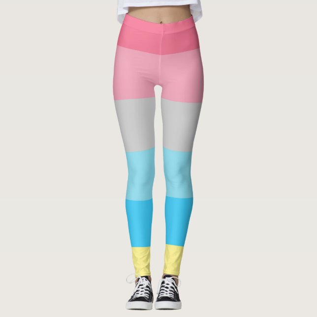 Genderflux Flag Rosa Blau Grau Gelb Streifen LGBT Leggings (Vorderseite)