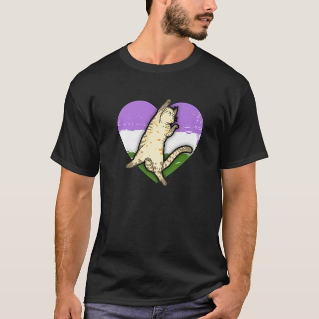 Genderqueer Cat Pride Genderqueer Flag T-Shirt (Vorderseite)