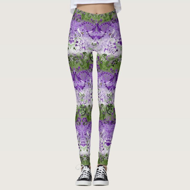 Genderqueer Dragon Damask - Genderqueer Pride Flag Leggings (Vorderseite)